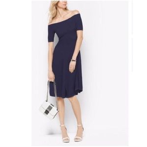 BRAND NEW! MICHAEL Michael Kors Stretch Off Shoulder Navy Dress